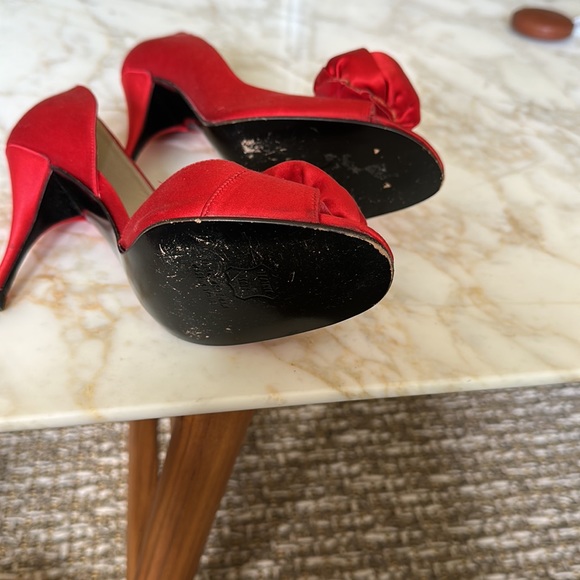 Stuart Weitzman red open toe pumps.,heel height 3 1/2 inches - Picture 7 of 7